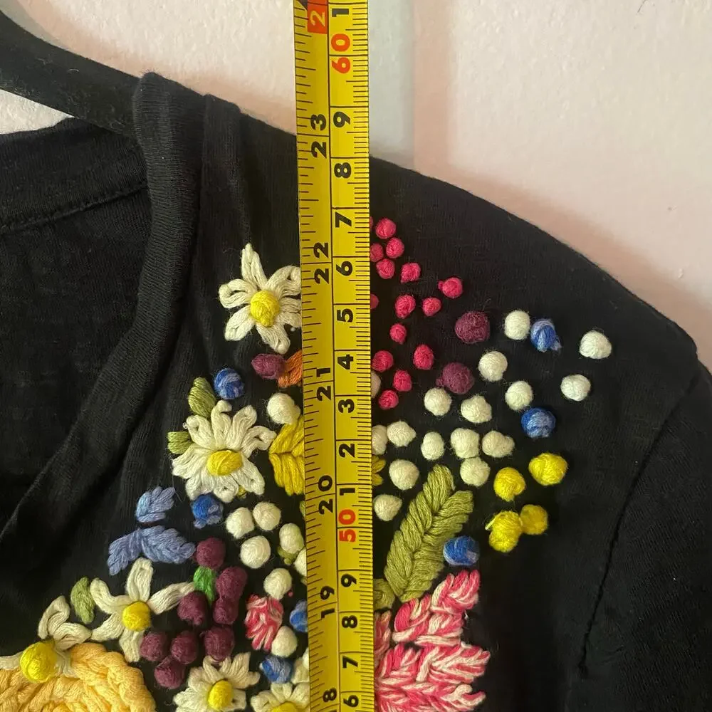 Anthropologie Black Floral Embroidered Tee - Picture 8 of 8
